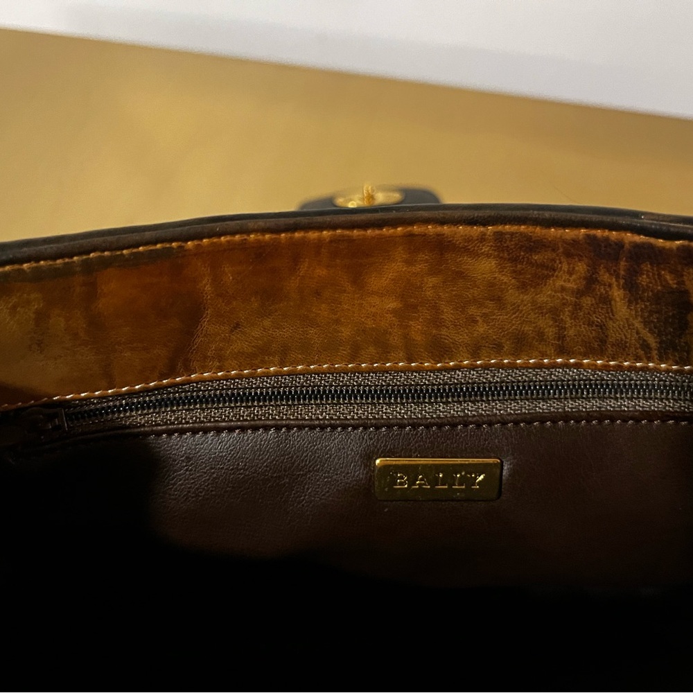 Bally Vintage Woven Leather Clutch Black Gold Turn Lock Italy - Picture 6 of 16